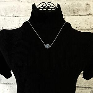 Lia Sophia "Ocean Splash" Necklace – Blue Shell Pendant w/ Rhinestone Border